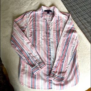Gloria Vandelbilt women shirt stripes pink light blue